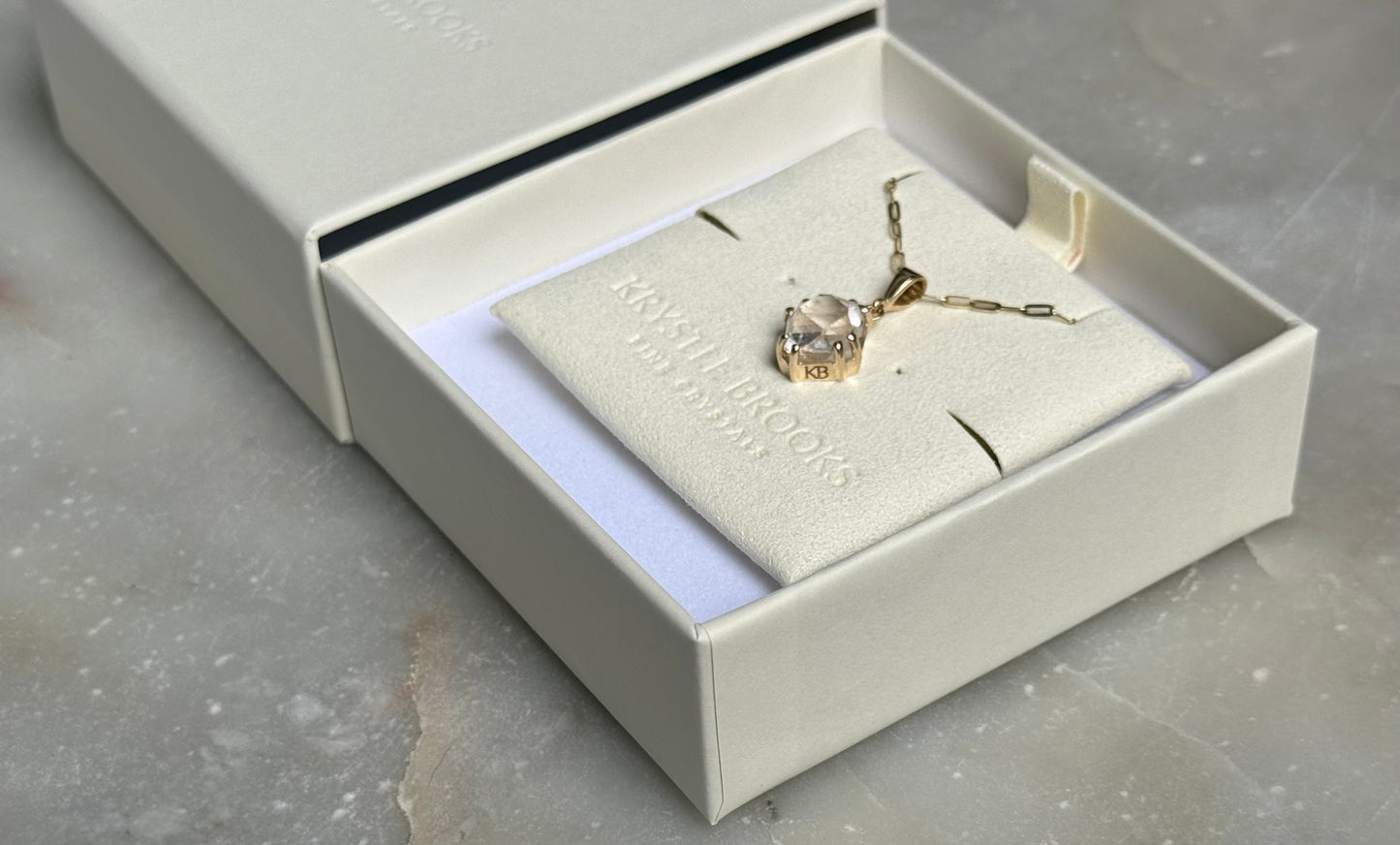 14kt Gold Herkimer Diamond Tabby Pendant Necklace