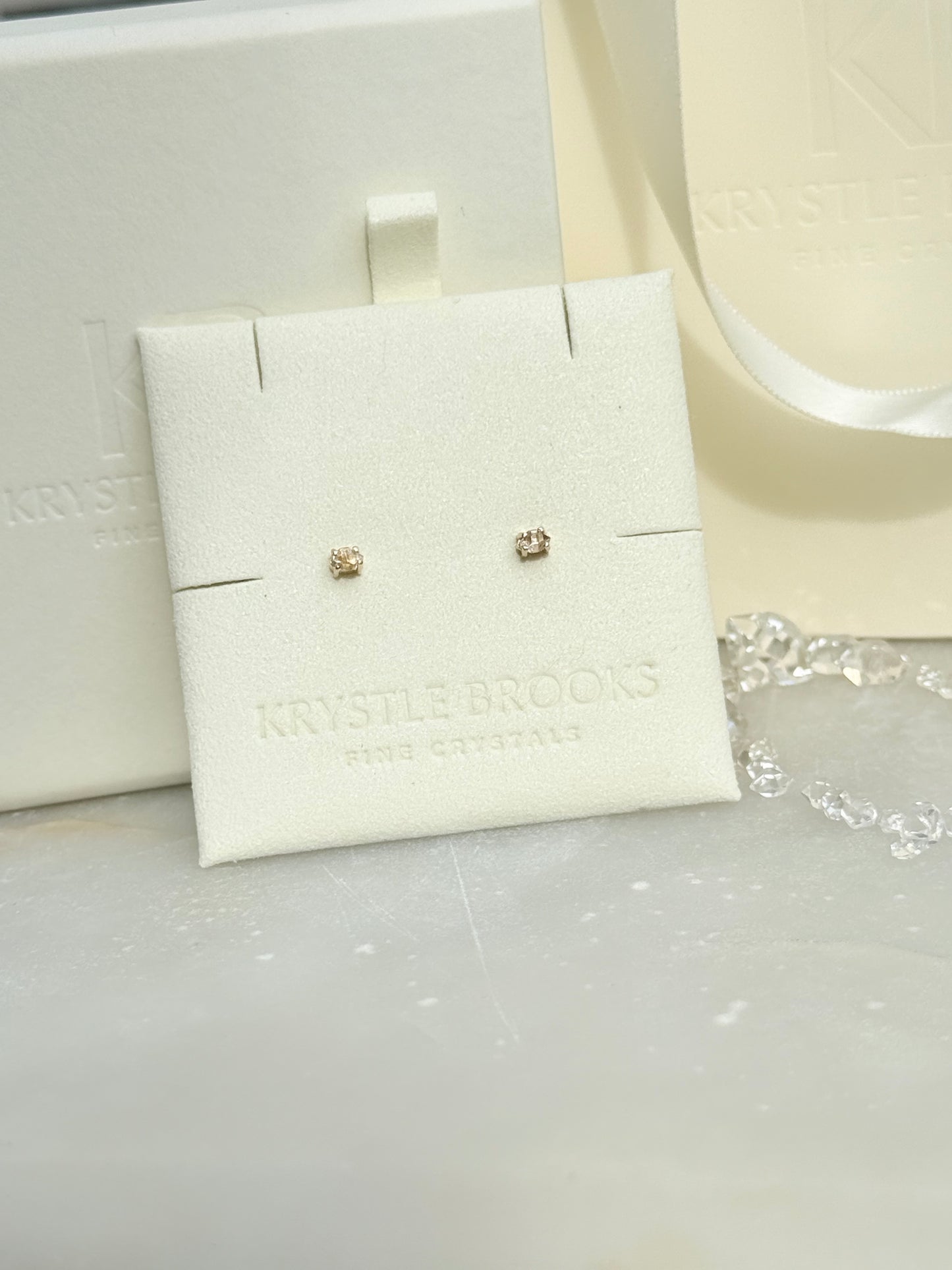 14kt Gold Tiny Herkimer Diamond Studs