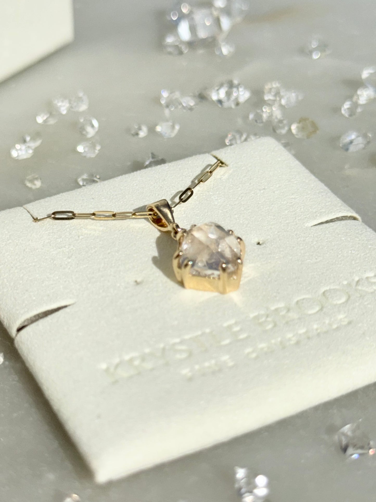 14kt Gold Herkimer Diamond Tabby Pendant Necklace