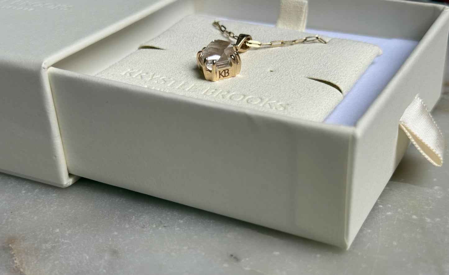 14kt Gold Herkimer Diamond Tabby Pendant Necklace