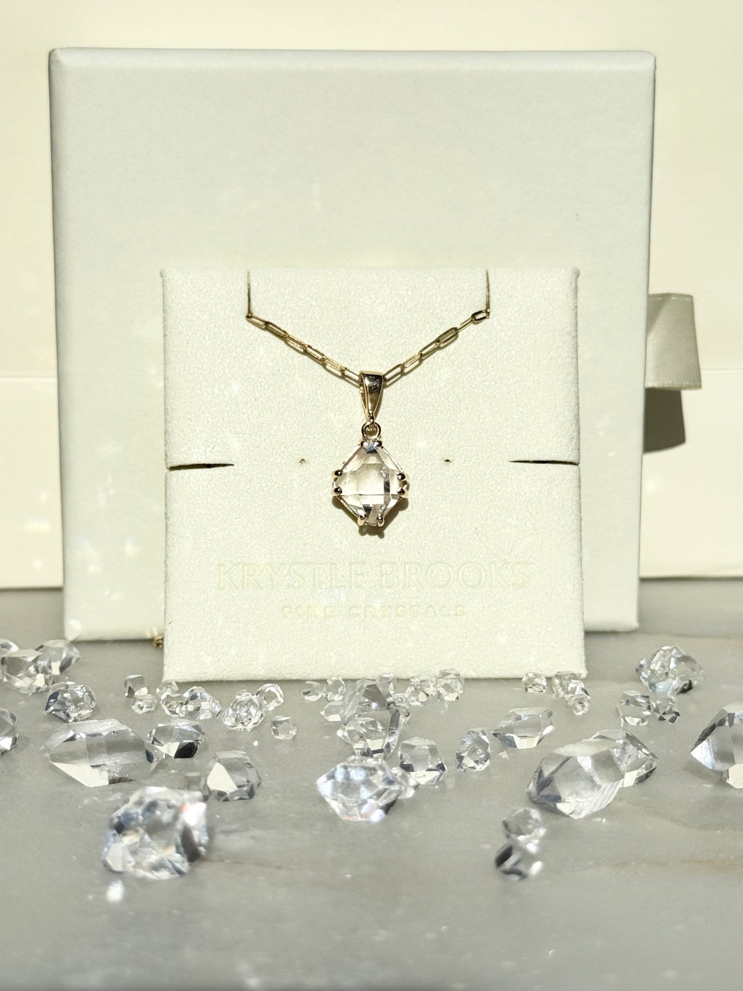 14kt Gold Herkimer Diamond Tabby Pendant Necklace