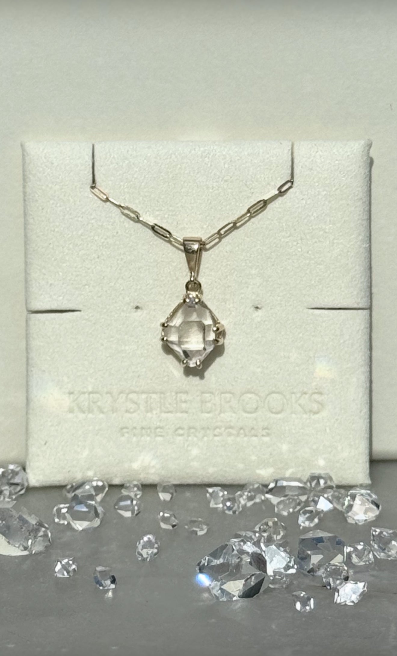 14kt Gold Herkimer Diamond Tabby Pendant Necklace