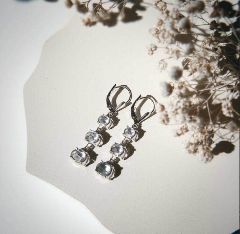 3-Tier Chandelier Leverback Earrings Silver
