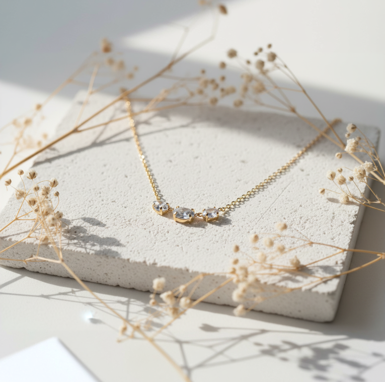 3 Stone 14K Gold Necklace