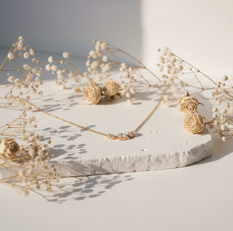 3 Stone Gold Overlay Necklace