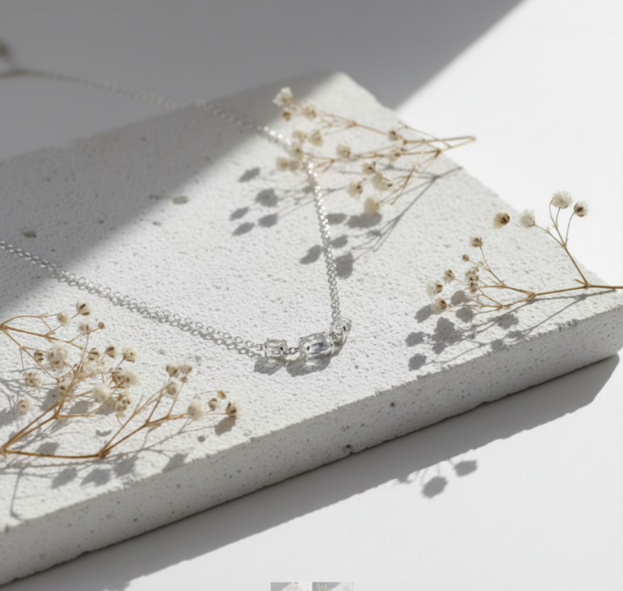 3 Stone Silver Necklace