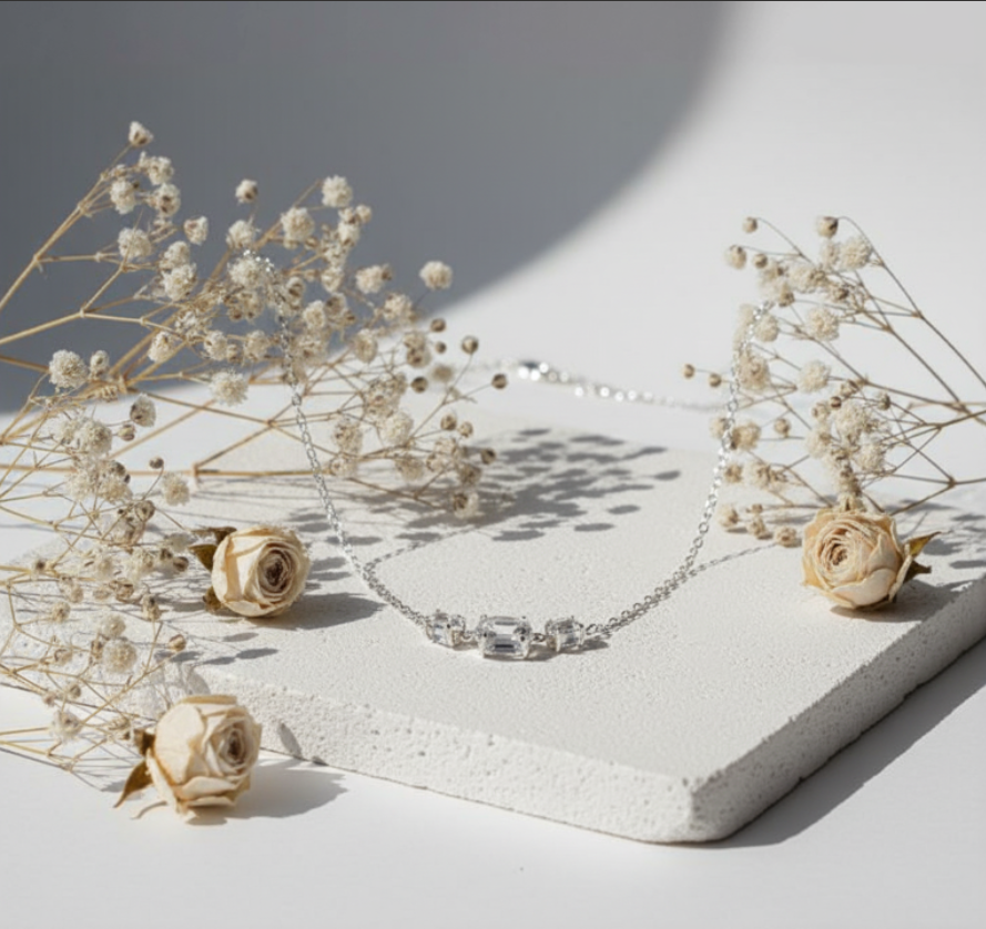 3 Stone Silver Necklace