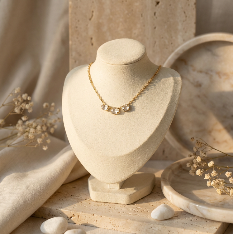 3 Stone 14K Gold Necklace Main image