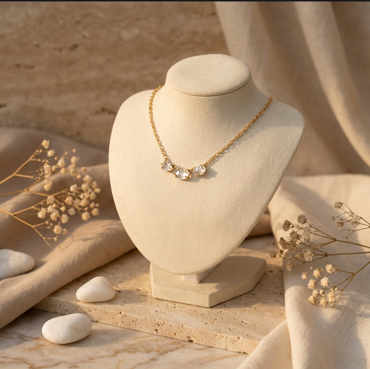 3 Stone Gold Overlay Necklace