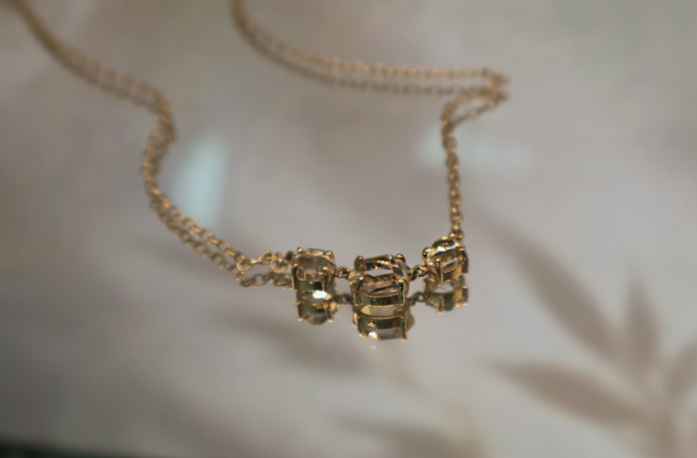 3 Stone 14K Gold Necklace Secondary image